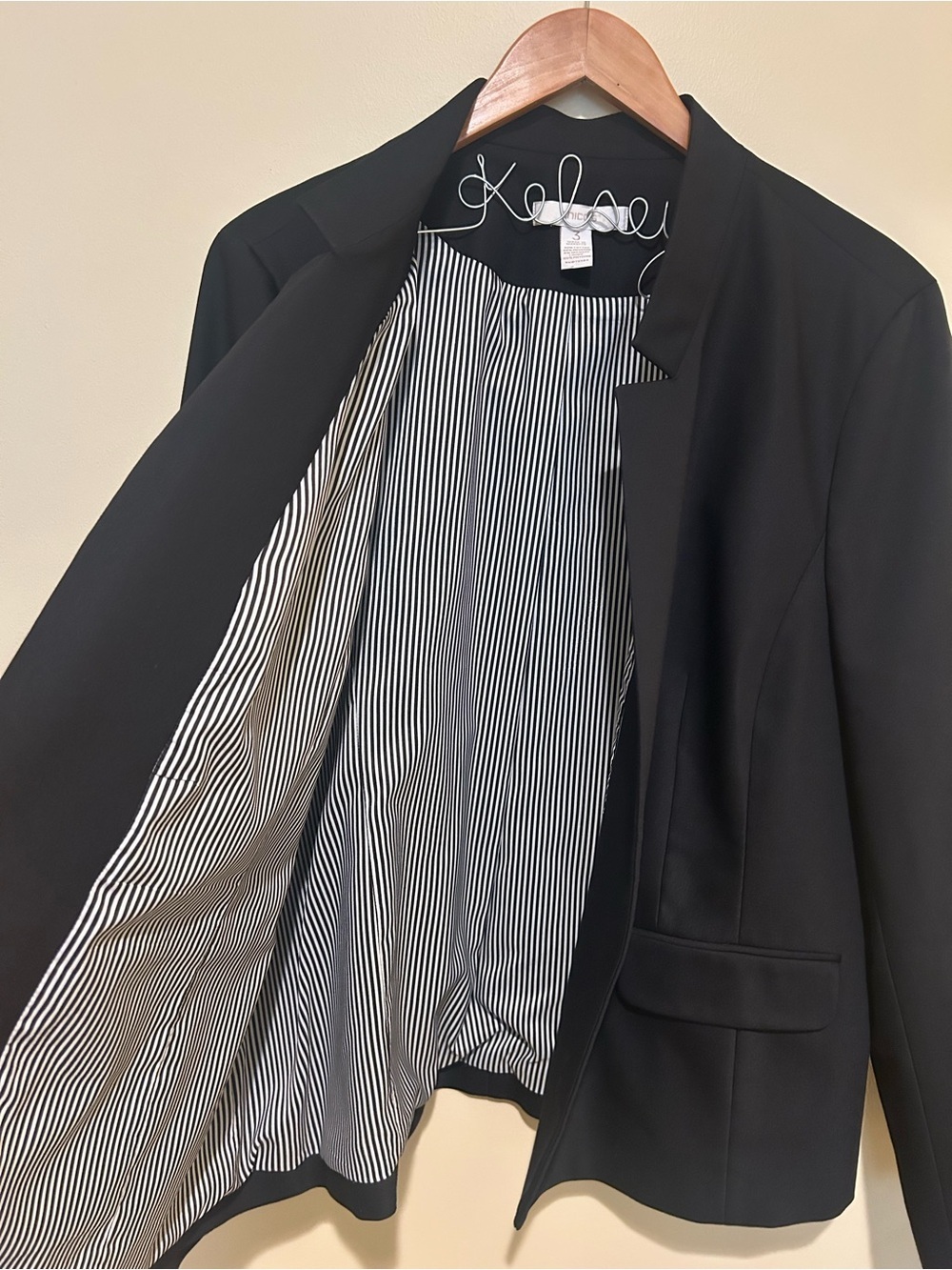 Chico's Black Blazer with Striped Lining with Gold Zip Pocket Size XL - Picture 3 of 8